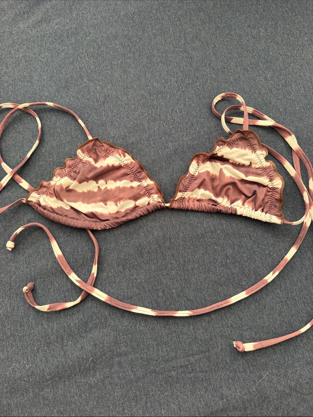 Frankie's Bikinis Brown & Cream Tie-Dye Triangle Bikini Top